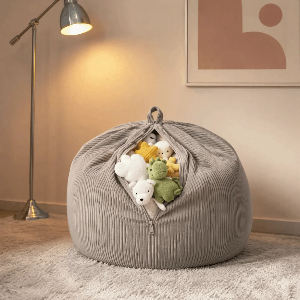 Corduroy Bean Bag Cover Washable Cover Without Inner Filler Beanbag Slipcover Removable Cover Single‑Seat Sofa Chair Cover