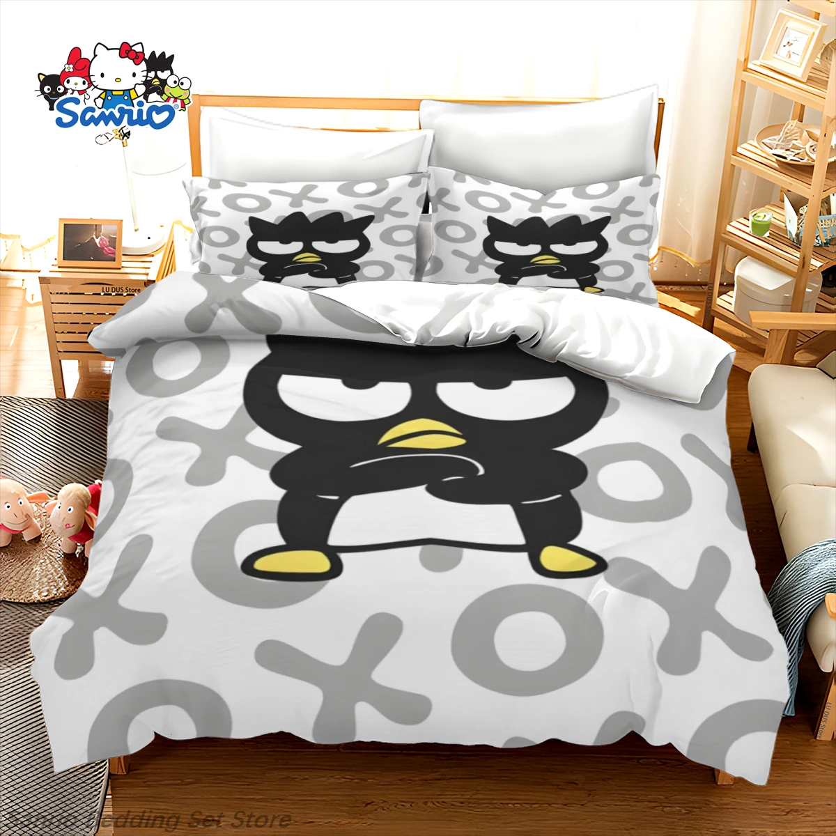 

Sanrio Badtz Maru Bedding Set Kawaii Cartoon Duvet Cover with Pillowcases Cool Comforter Cover for Boys Girls Bedroom