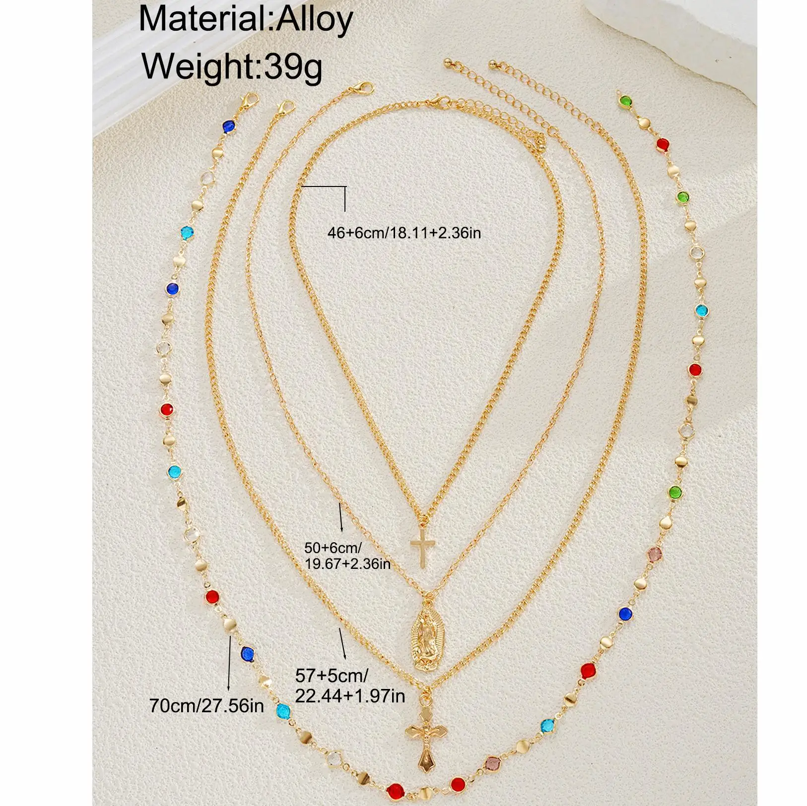 4 Stück, neues, farbenfrohes Set mit Kristall-Kreuz-Halsketten für Damen, schlichte, goldfarbene Y-förmige Halskette, modischer Schmuck für Partys. – Detail 2