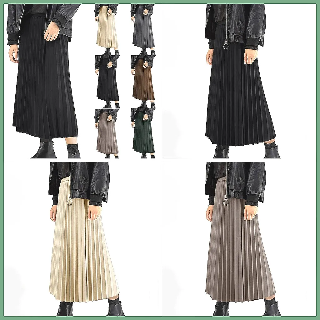

Vintage Plaid Midi Skirt for Women, High Waist Elastic Waistband with Pockets, Casual Korean Style Skirt