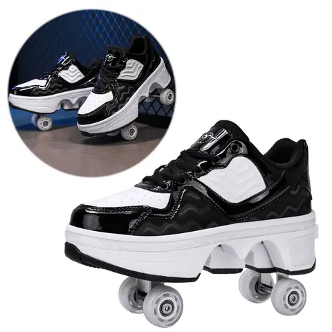 Roller Skate Shoes Fashion Sneaker with Wheels 4 Wheels Automatic Walking Shoes Breathable Kick Roller Shoes for Outdoor Fun