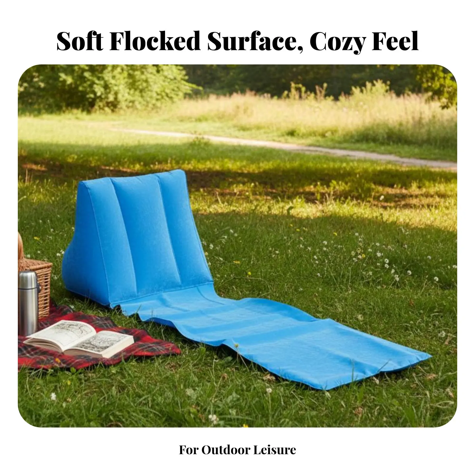 Inflatable Flocked Triangle Pillow Soft and Comfortable Inflatable Beach Backrest Flocked Air Mat Support Support for Travelers