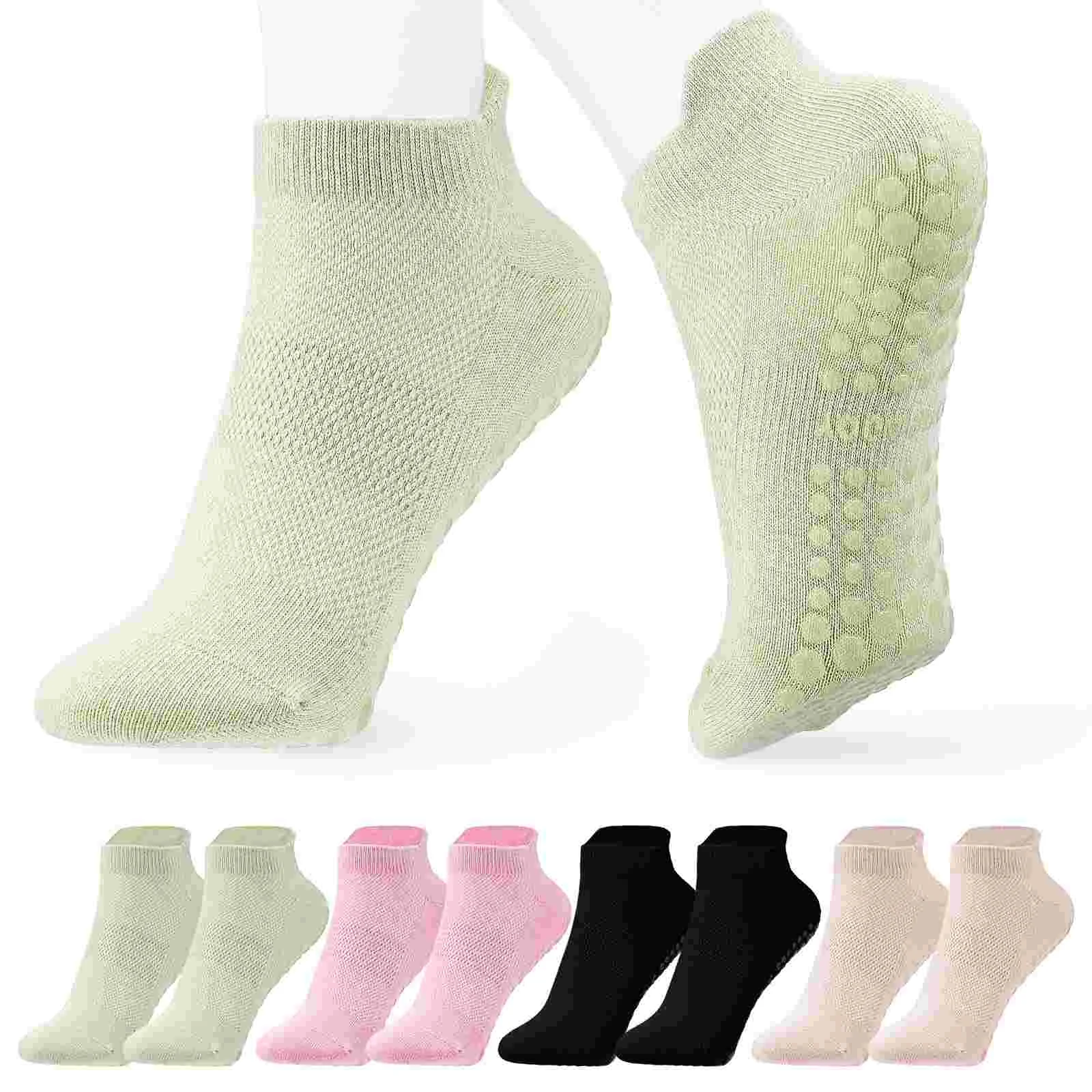 

4 Pairs Pure Cotton Yoga Socks Pilates Womens Fashion Running Short Grip Ankle Skin Powder For Woman