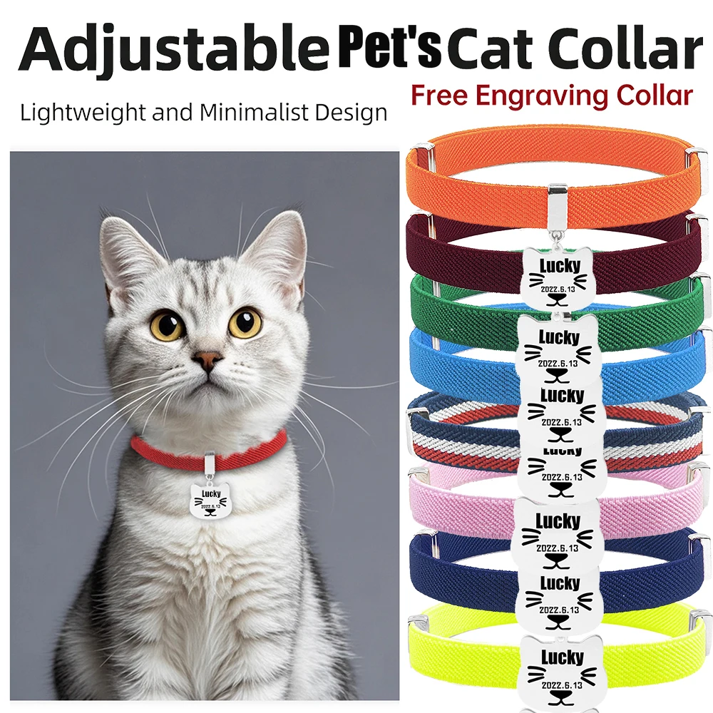 

Free Personalized Customized Cat Collars Puppies Metal Necklace Pet ID Name Tag GPS Tracker Kitten Dog Breakaway Elastic Collars