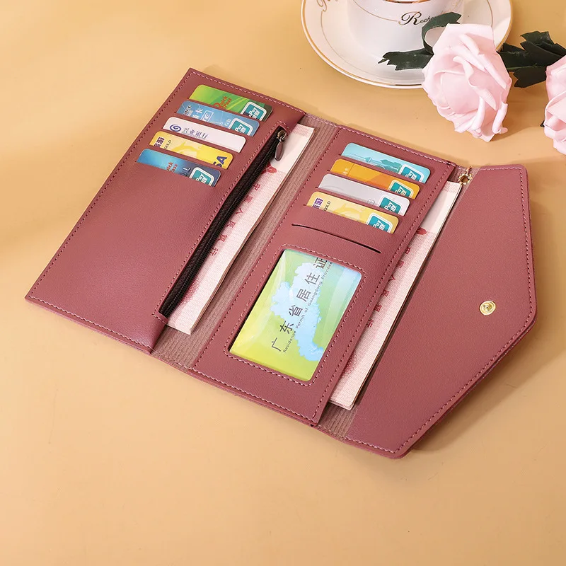 New Style Women's Long Wallet With Multiple Card Slots Ultra-Thin Handbag Simple Three-Fold Money Clip Holder