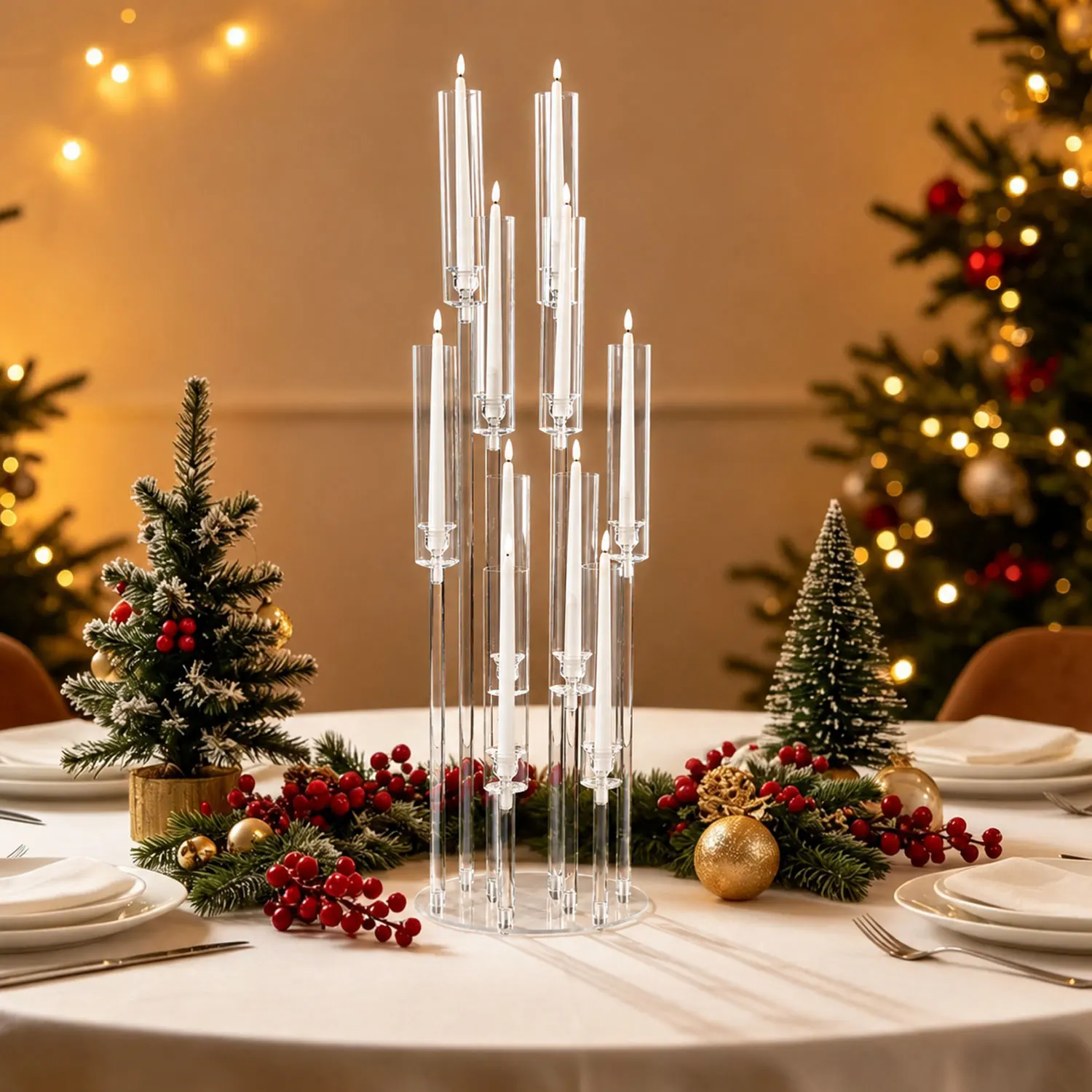 10 Arm Acrylic Candelabra Centerpieces 37.7 Inch Tall Floor Candlestick Holder with Lampshades for Wedding Table Decorations Party Event view 6
