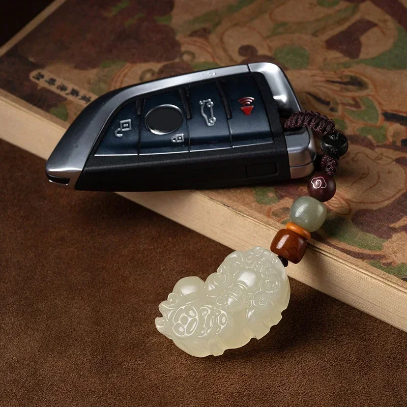 Exquisite Natural Afghan Jade Pendant Keychain  Creative Gift  Overlord Pixiu Keeps Yourself with Auspicious