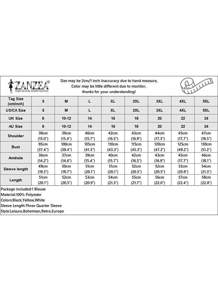 Zanzea mulher casual contraste-cor impressão blusas 2025 verão o pescoço 3/4 manga fenda-manças blusas mujer dia wear commute topos