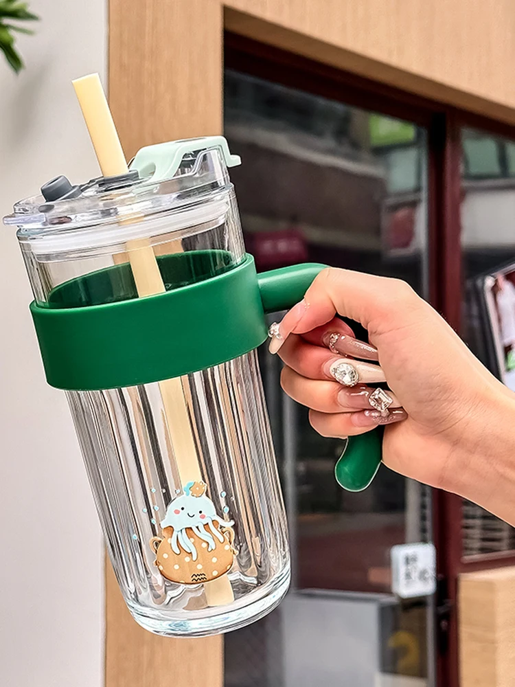 

Большая стеклянная кружка для воды для женщин, термостойкая, с уникальным дизайном, простая, элегантная, прозрачная.