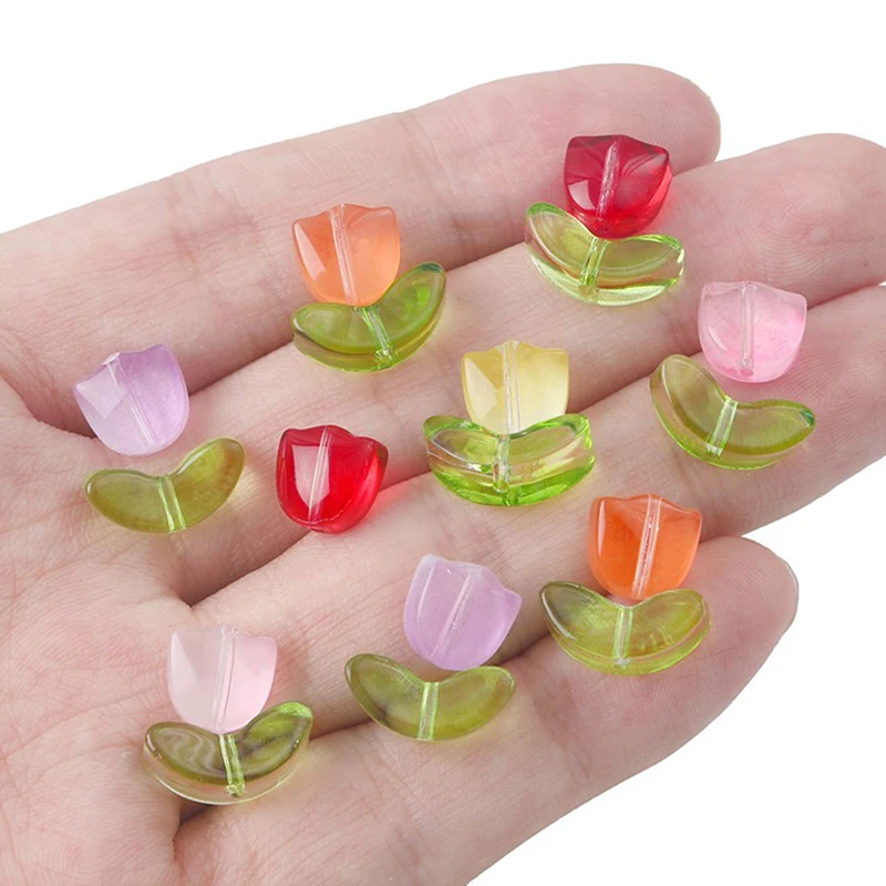 10PCS Multicolor Flora Beads Multicolor Loose Beads Tulips Flower Lampwork Beads For DIY Bracelets Jewelry Making Accessories