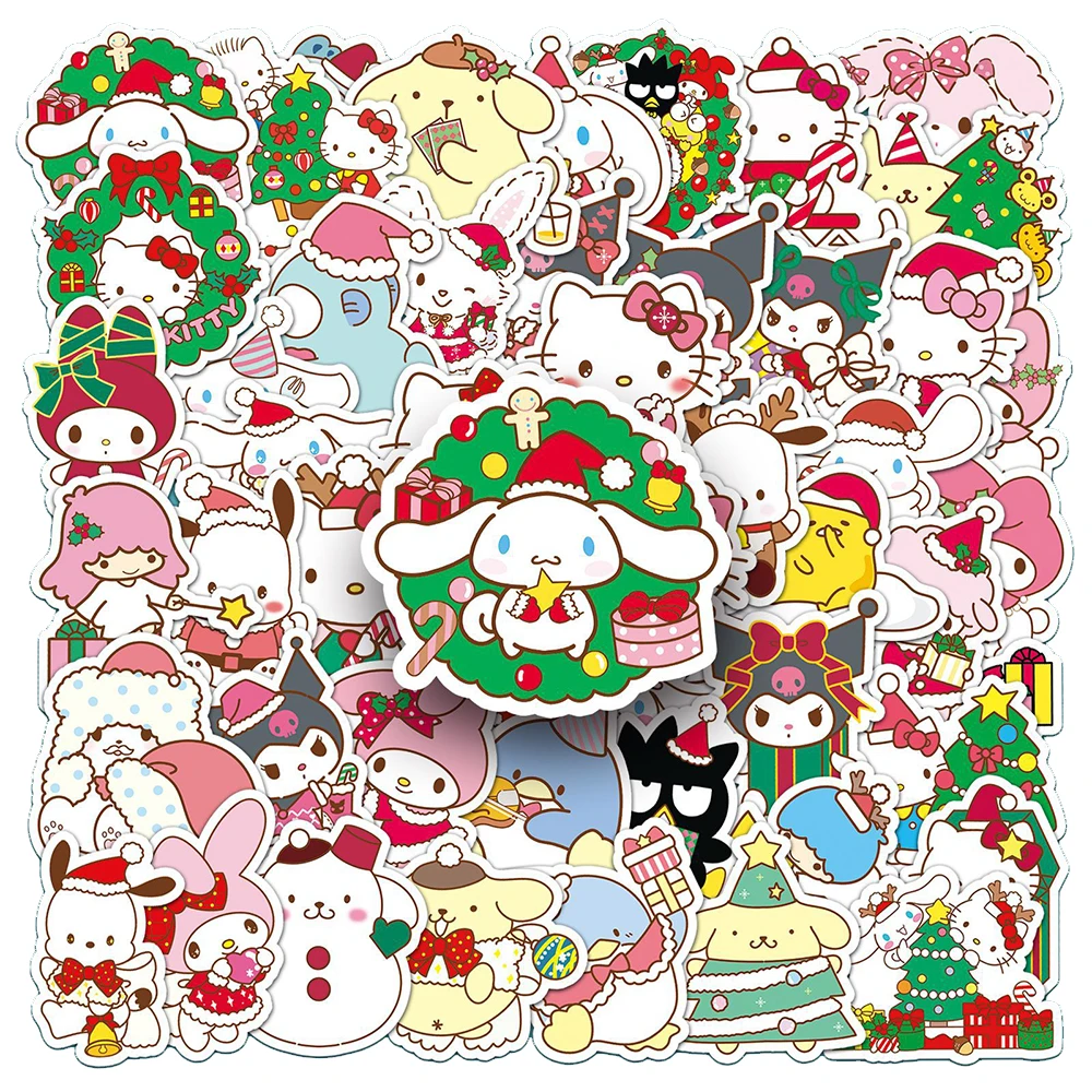 10/30/50 pçs natal sanrio anime adesivos kawaii olá kitty kuromi decalques brinquedo do miúdo diy scrapbook geladeira guitarra dos desenhos animados adesivo