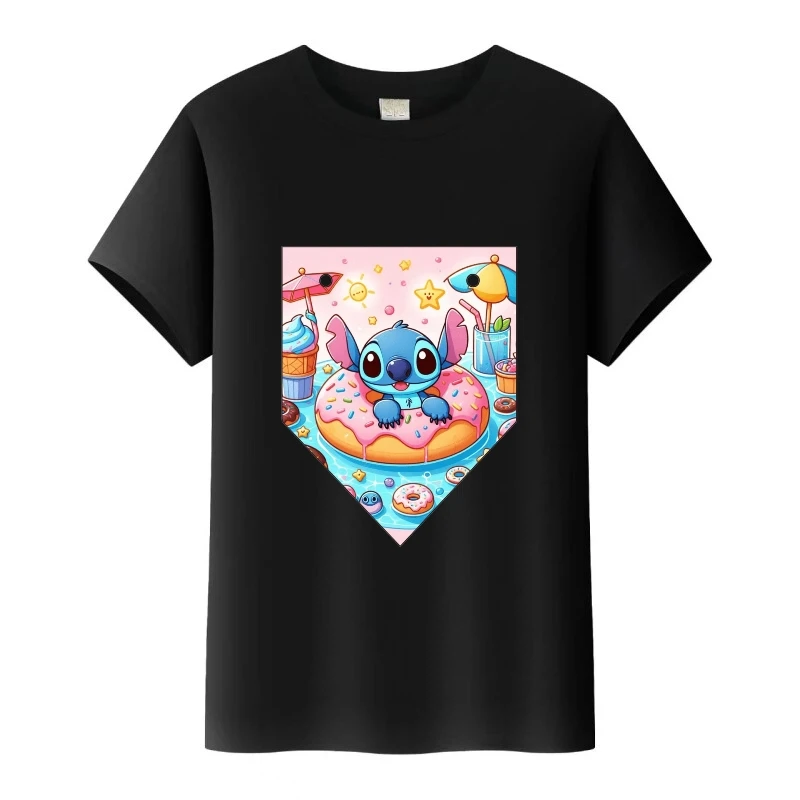 

Sweet Disney Stitch Cartoon Girls Tees Woman Blouses Unisex Summer Short Sleeves t-shirt Kids Loose Tops Boy Tshirt Men Clothing