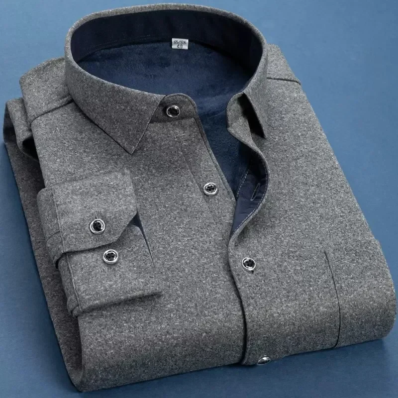 

Autumn Winter Men Fleece Warm Shirt Fashion Solid Long Sleeve Business Shirt Plaid Thick Warm Shirts NS5517