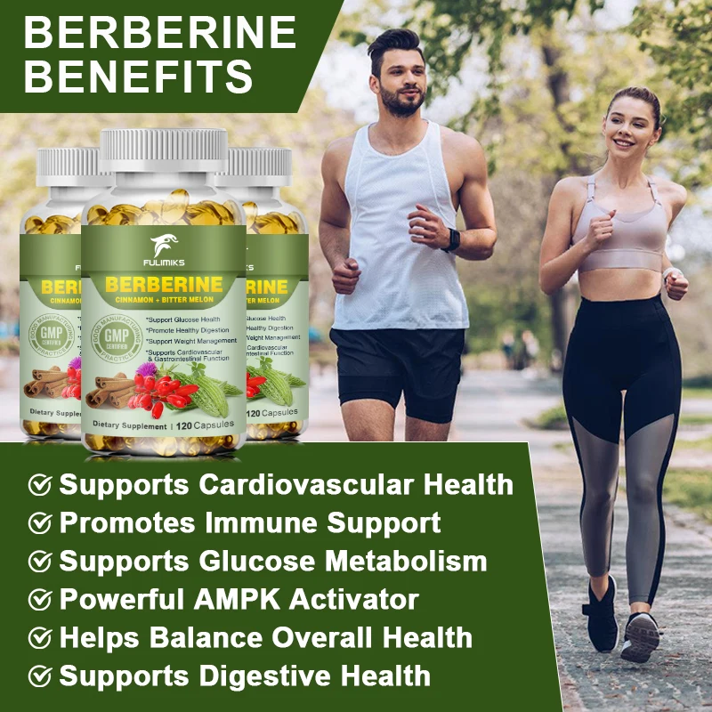 Natural Berberine HCL Capsules, with Bitter Melon & Cinnamon, Supports Glucose Balance, Liver, Digestion & Metabolic Health