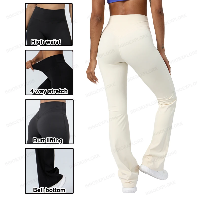 Women Flare Pants Yoga Bell Bottom Toursers Seamless High Waist Gym Sports Wide Leg Pants Tummy Control Workout Fitness Pants