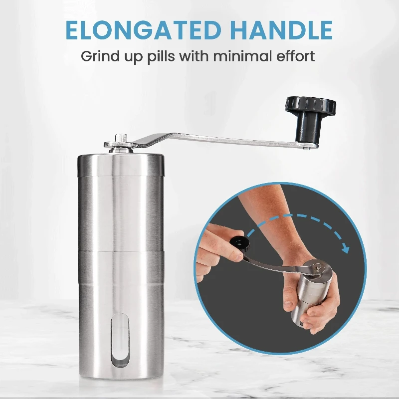 Pill Crusher Stainless Steel Pill Grinder Large Capacity Manual Pill Splitter Cuts Pills Into Fine Powder Mills for Feeding Tube