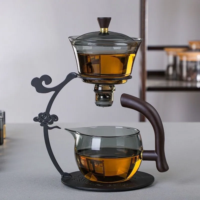 Creative Petal Glass Full Semi-automatic Tea Set Simple Home Office Tea Cup with Tea Tray