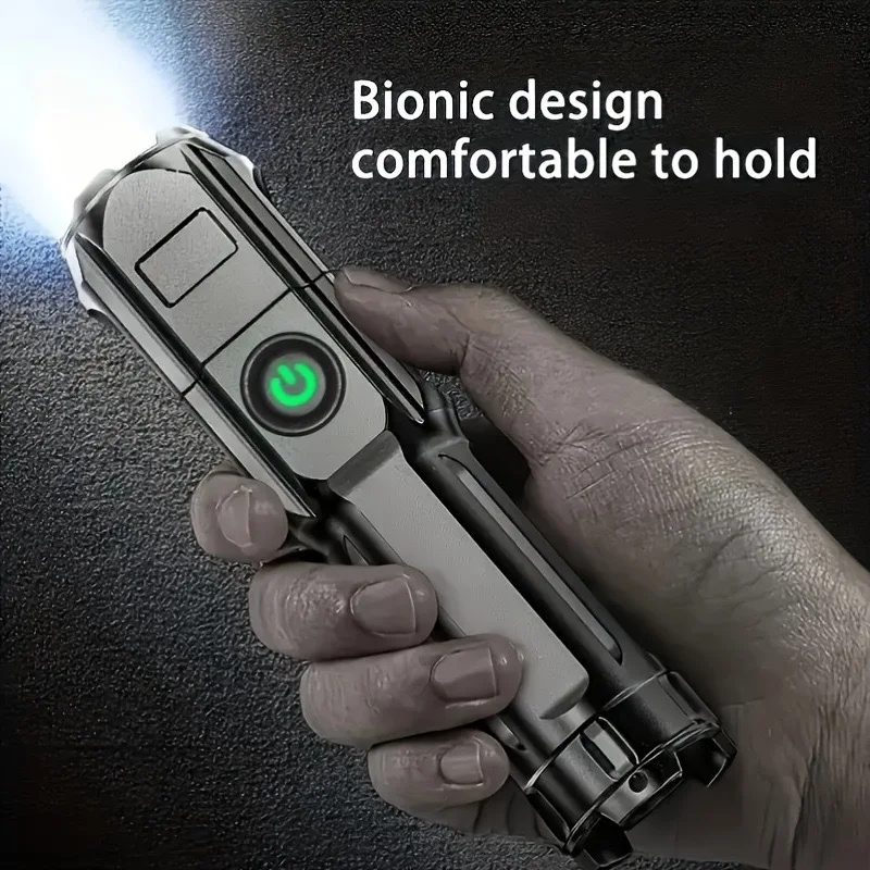 Zoomable Tactical LED Flashlight USB Rechargeable High Lumens Long‑Range Portable Torch for Camping Hiking Emergency Survival