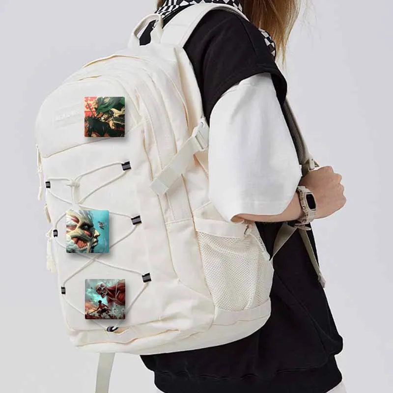 Cute Attack on Titan Anime Square Pins Cartoon Character Lapel Badge Handmade Eren Yeager Brooch on Backpack Jewelry Accessory