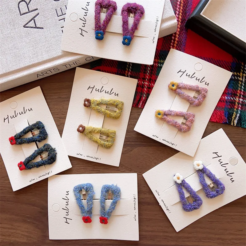 

Детские шерстяные заколки для девочек, цветочные заколки-защелки, треугольные заколки для волос, детские аксессуары для волос в корейском стиле