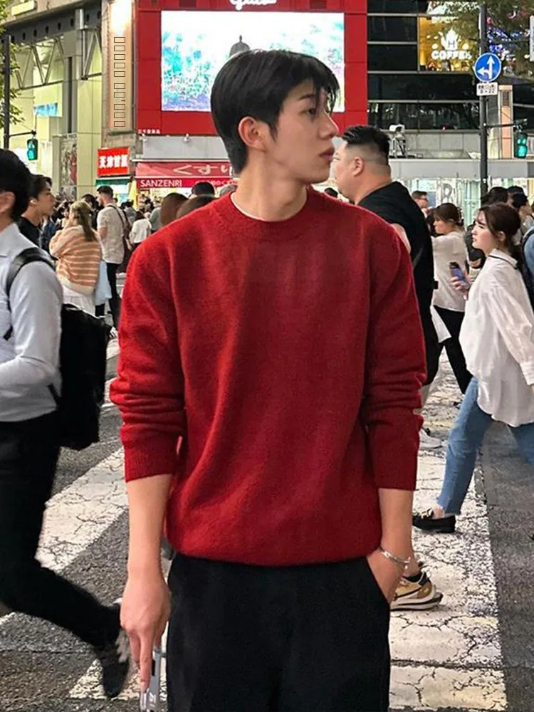 

Мужской красный вязаный свитер Ankela: утепленный, повседневный, мягкий и комфортный, с круглым вырезом...