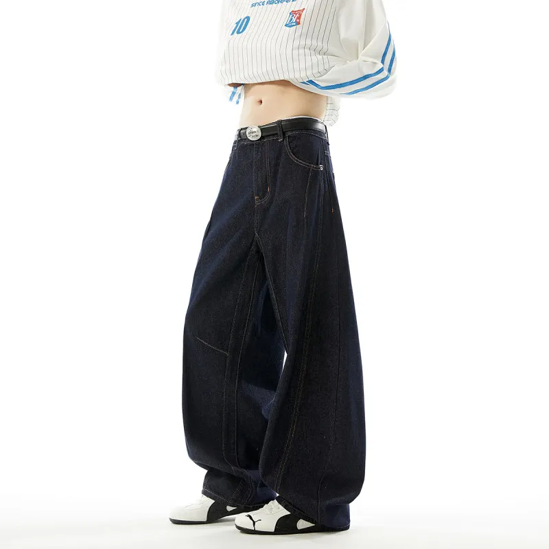 

American High Street Denim Blue Men's Wide Leg Knife Pants Spring Design Trendy Loose Long Trousers Casual Straight Tube Jeans