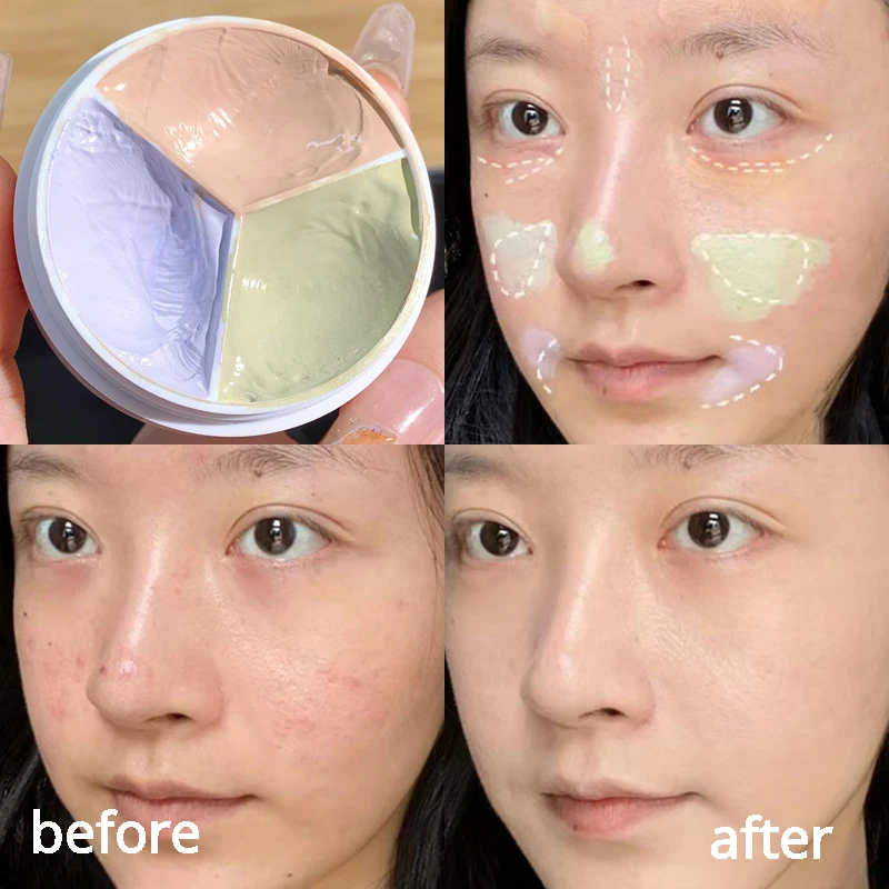 Cover Dark Circles Acne Pores Cream Concealer Palette Foundation Cream 3-Color Full Coverage Face Makeup Base Suit for All Skin