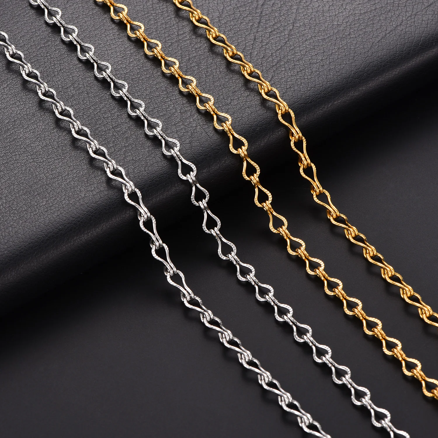 Silber/Goldfarbene Rolo-Langkette aus poliertem Edelstahl, anlaufgeschützte Gliederkette, Metallschmuck, Geschenk für Frauen und Mädchen – Detail 1