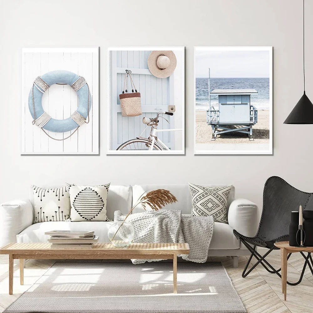 Sunrise Sea Guard  Posters Beach Squiggly Shells Painting Waves Bike Turtle Canvas Prints Wall Art Sea Photography Home Decor