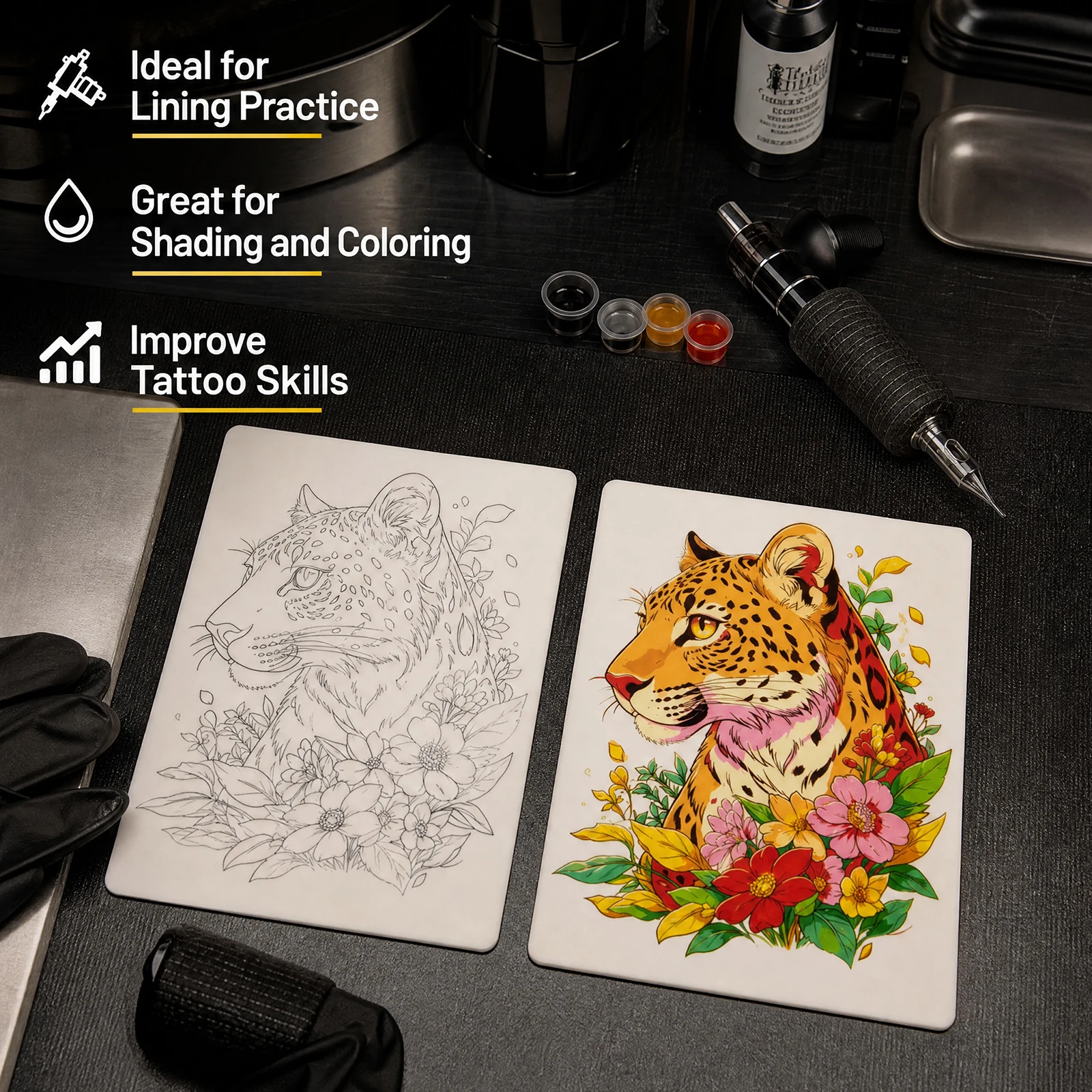 Soft Silicone Tattoo Practice Skin With Pre‑Printed Pattern Fake Skin For Lining Shading Tattoo Studio Beginner Supplies