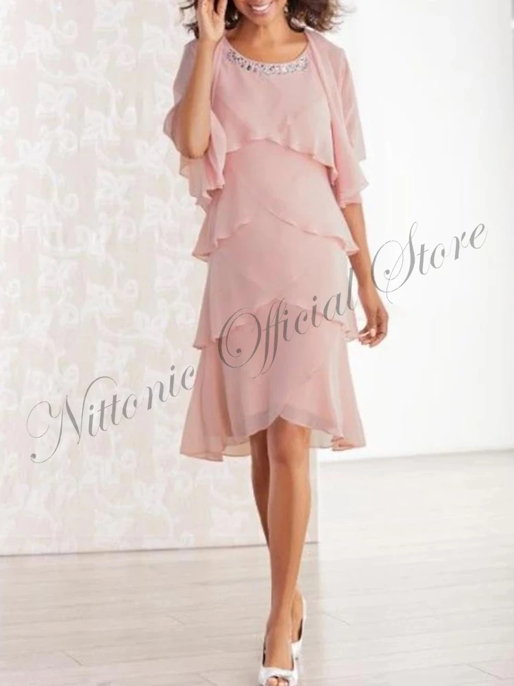 Vestido de dos piezas para madre de la novia, chaqueta hasta la rodilla, recta, escalonada, lentejuelas, gasa, ocasión Formal, invitados de boda, 2023