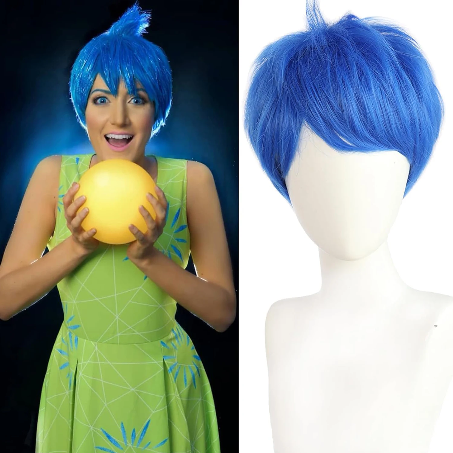 

Blue Sadness Wigs with Black Glasses Frames Girls Blue Bob Wig Anime Women Heat Resistant Synthetic Cosplay Halloween Costume