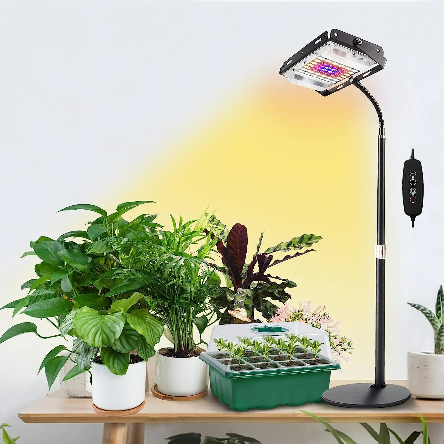 Desk LED Grow Light Stand , Table Top Full Spectrum Houseplant Growing Lamp with Timer 9/12/15H for Indoor Plants Succulent