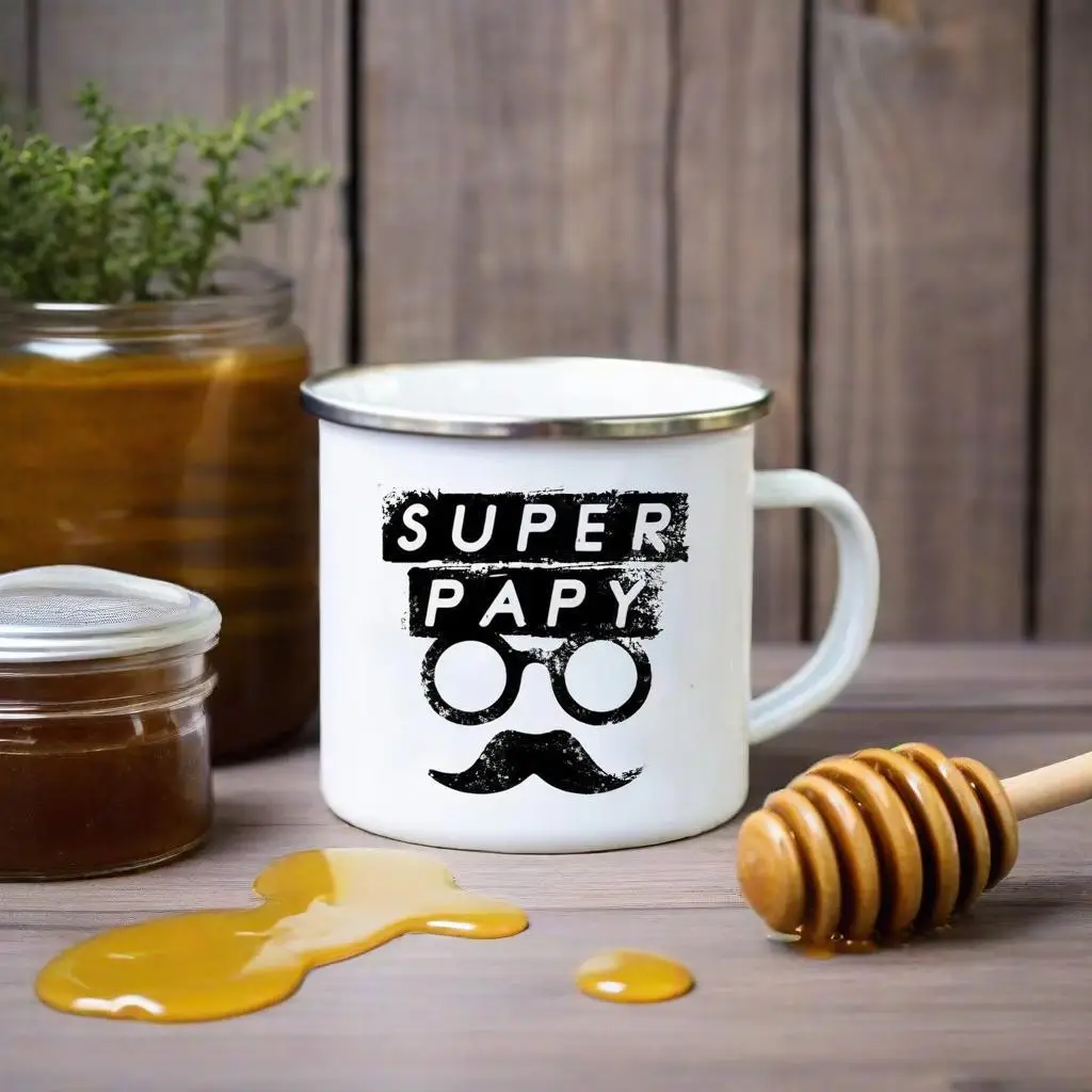 

Кружки Super Papy с принтом, креативные кофейные чашки, чашка для питья, воды, чая, кемпинга, эмалированная кружка, уличная домашняя ручка, посуда для напитков, подарок для дедушки