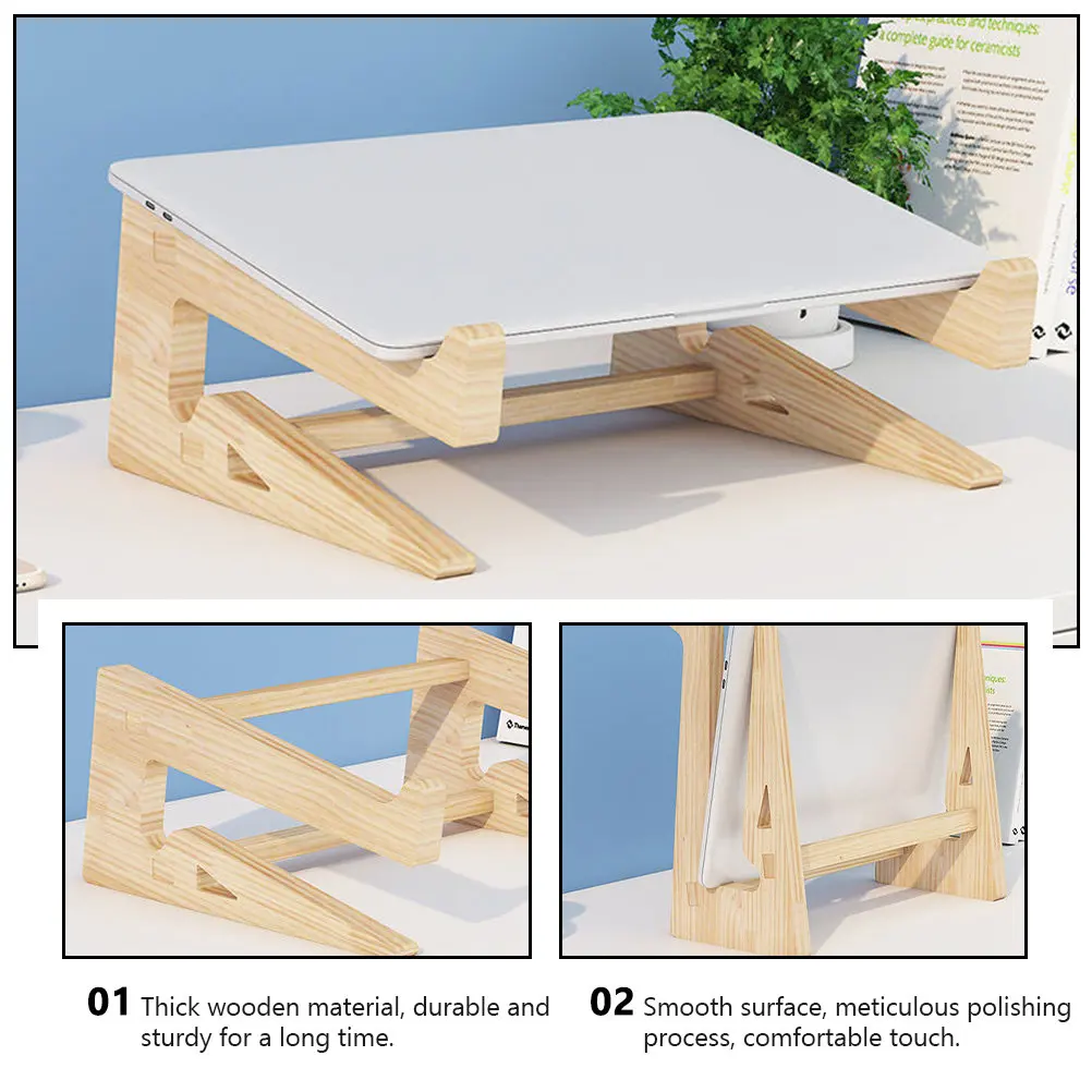 1Pcs Computer Heighten Rack Wooden Laptop Stand Adjustable Slope Office Home Notebook Elevated Desk Bracket Support Riser