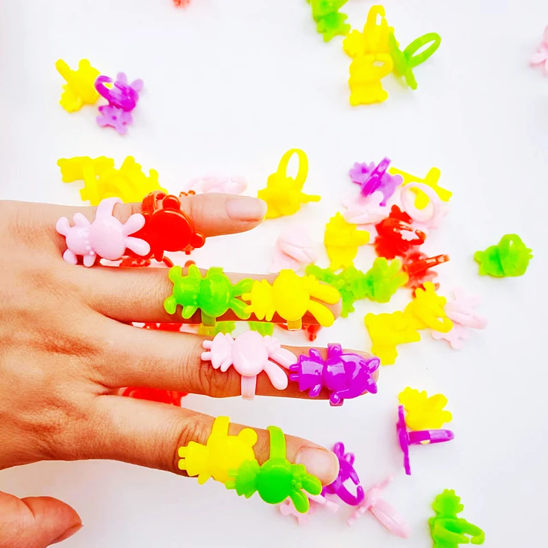 50Pcs Cute Children's Day Jewelry Plastic Finger Ring Girls Birthday Princess Party Favors Pinata Filler Gifts Bag Toys Giveaway