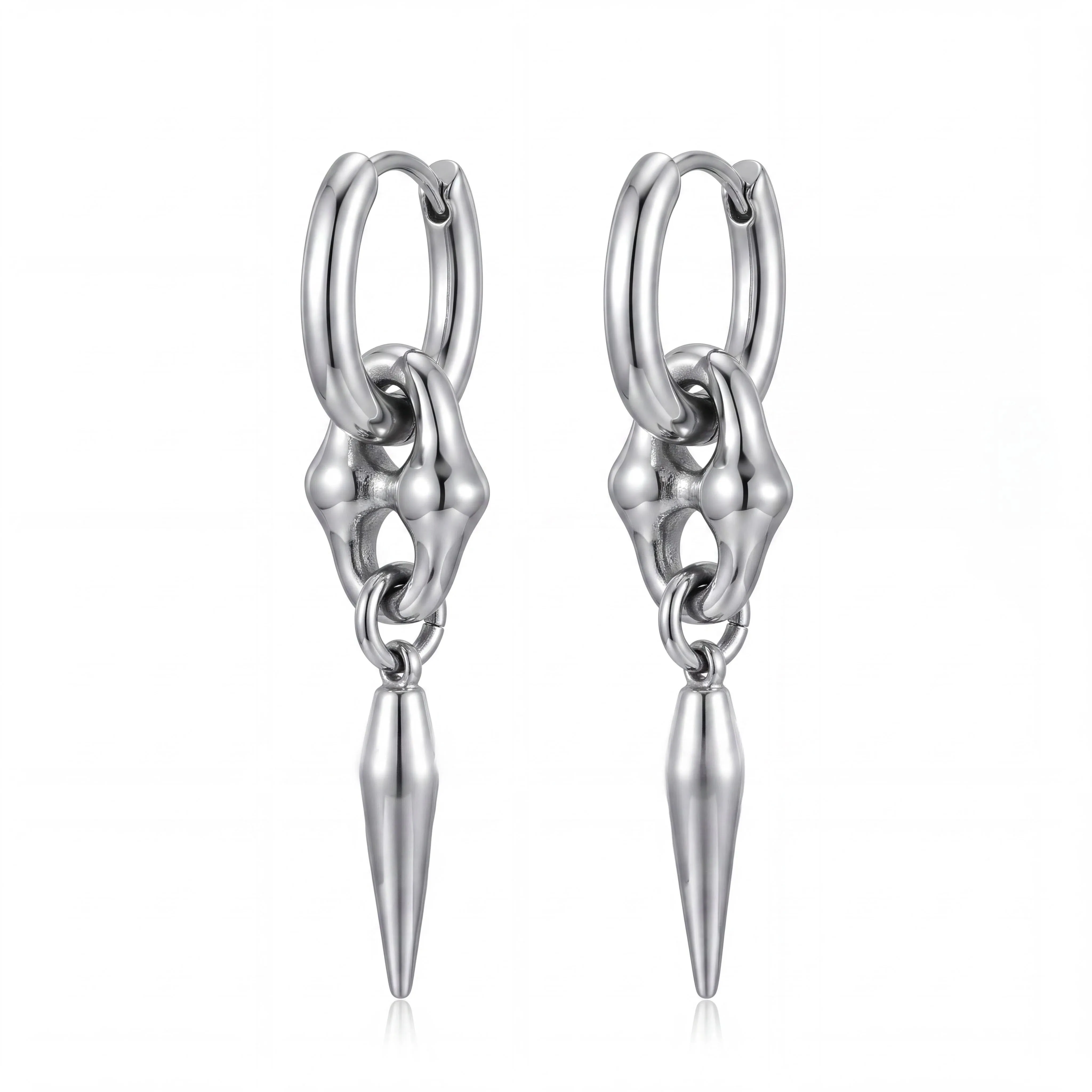 Gothic Spike Drop Huggie Hoop Earrings Stainless Steel Punk Y2K Goth Dangle Earrings for Women Men
