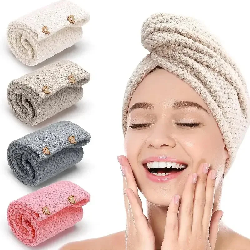 

Super Absorbent Coral Fleece Shower Cap, Fast Drying Hair Towel Cap for Women and Girls, Soft Bath Cap for Wet Hair