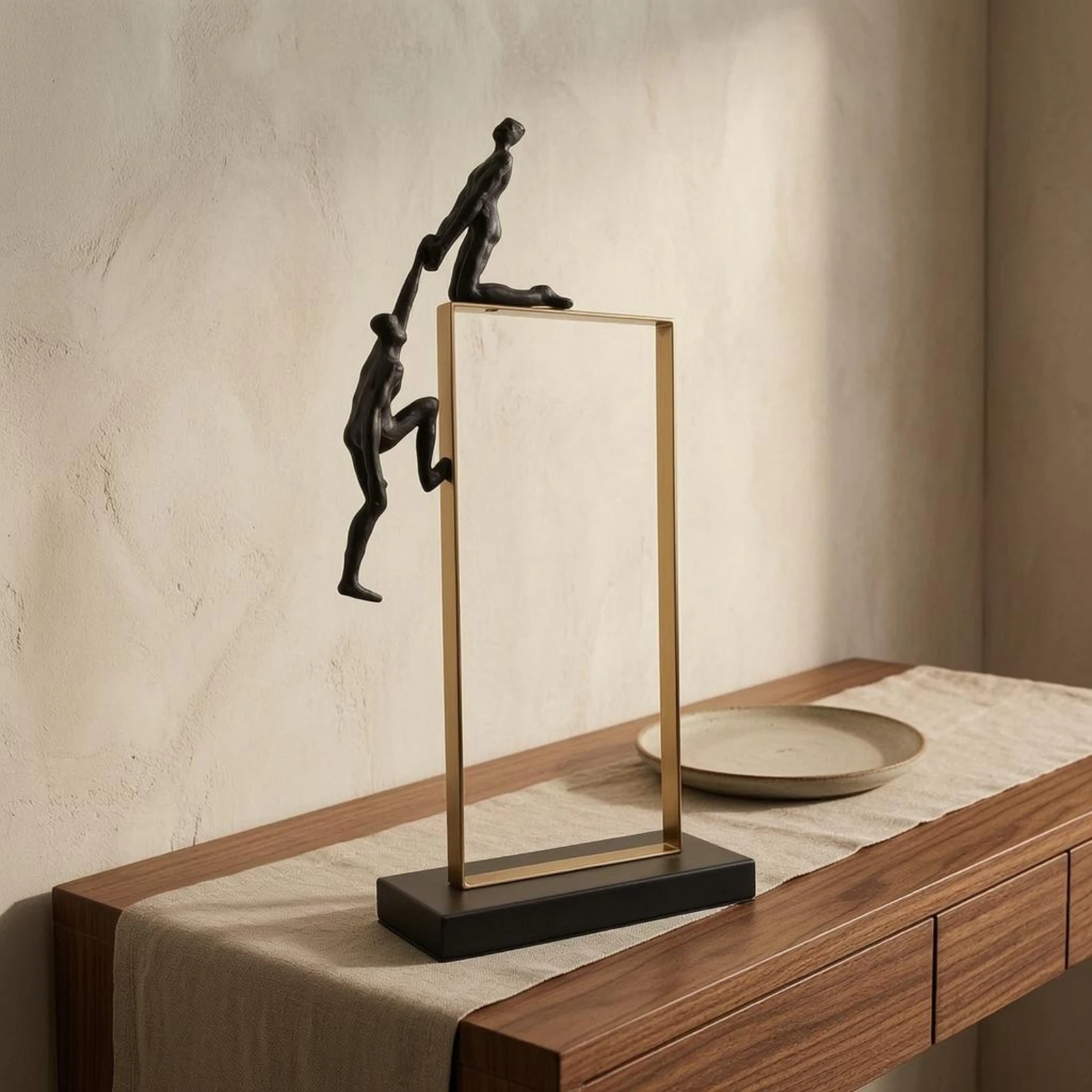 

Tabletop Figurine Gold-Colored Frame Abstract Sculpture Desk Statue Metal Thinker Statue Decorative for Entryway, Bedroom