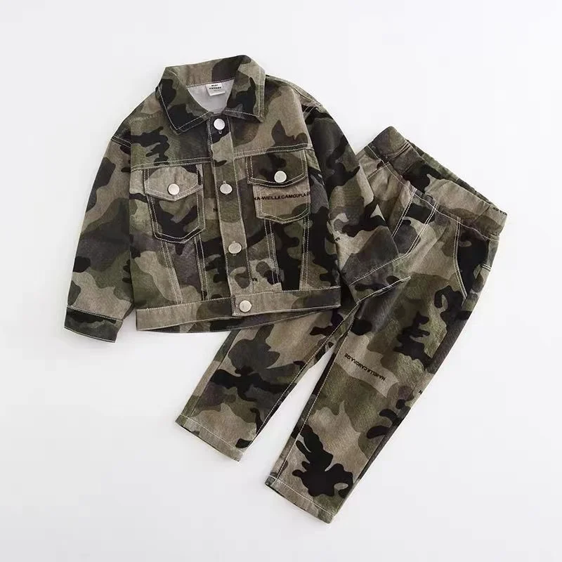 Boy Suit Camouflage Denim Jacket + Pants Spring Kids Set Spring Baby Boy Clothes Suits Autumn Sport Baby Girl Boy Clothing Sets