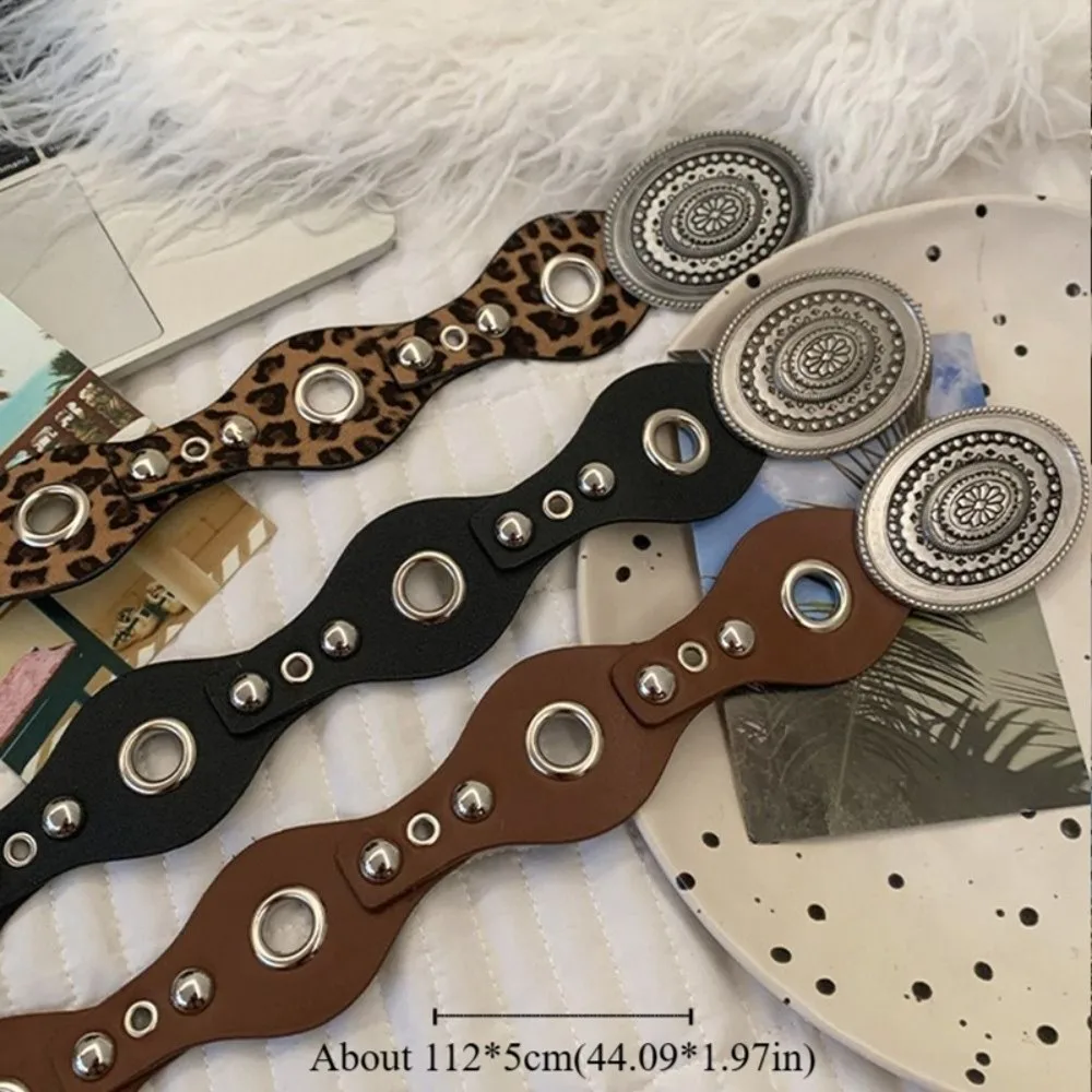 Cintura con rivetti da donna vintage alla moda Cintura in pelle leopardata Y2k Cintura gotica Harajuku Abito Jeans Cintura Streetwear