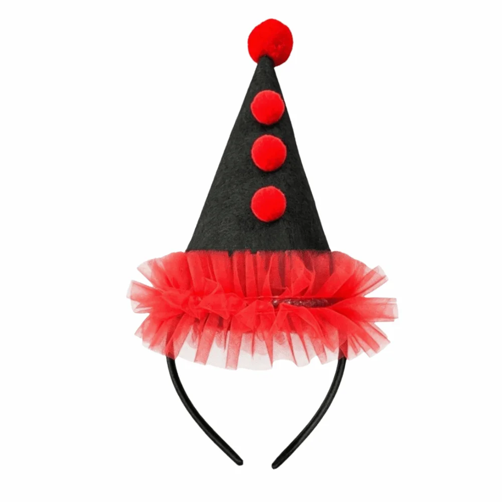 Cosplay Prop Ball Halloween Joker Headband Ruffle Classic Joker Hats Hair Hoop Dot Grid Colorful Clown Headwear Ghost Festival