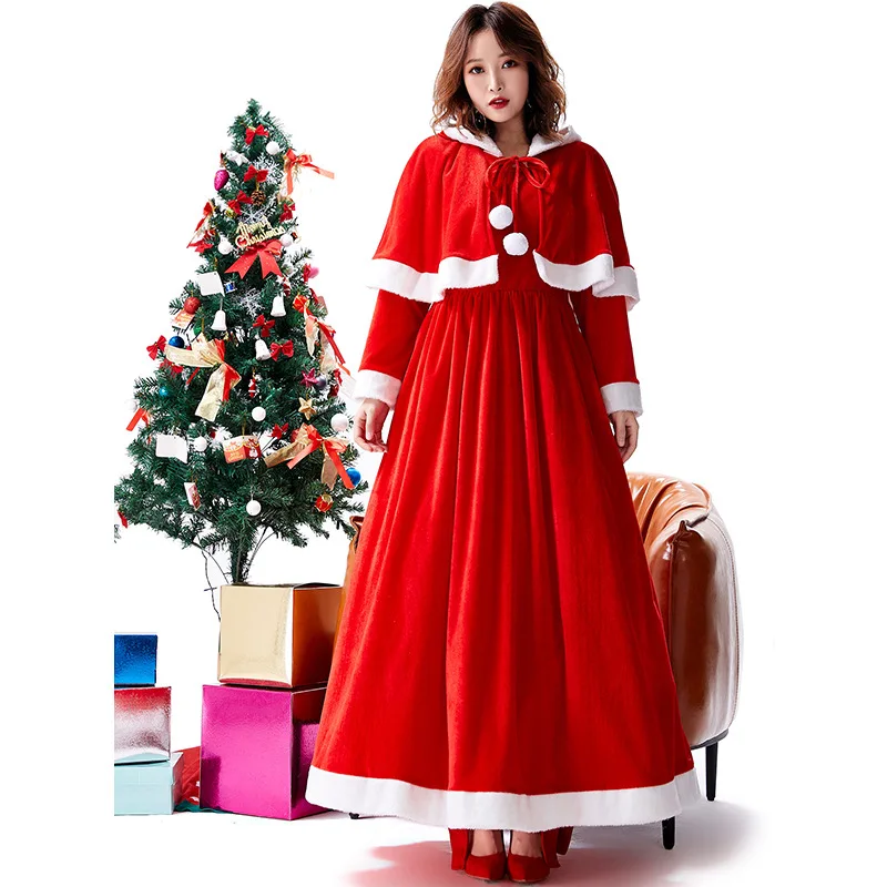

Autumn Winter Cute Christmas Red Shawl Dress Women Sweet Plush Patchwork Drawstring Party Mini Dress Female Kawaii Cloak Vestido