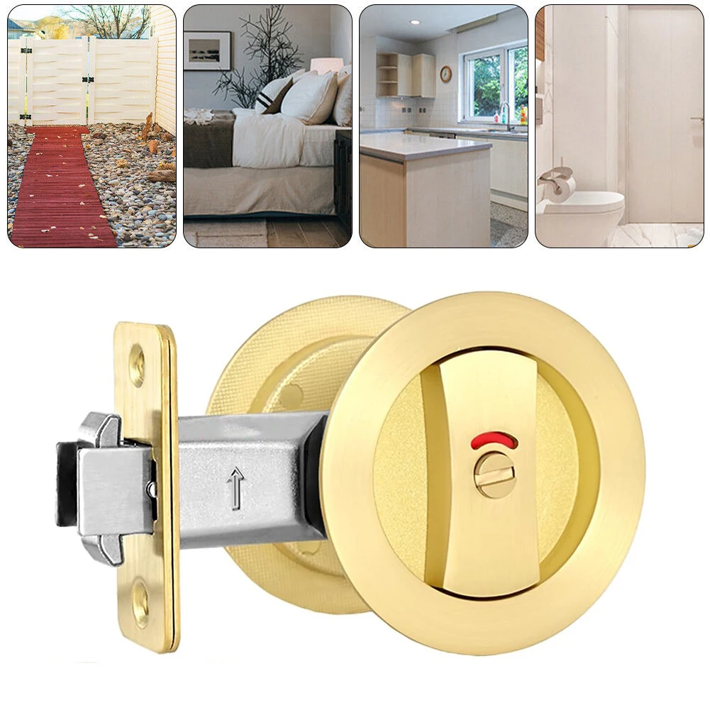 Contemporary Privacy Square Pocket Door Lock Gold Finish Resistant to Breakage Suitable for Left or Right handed Doors