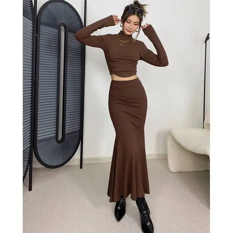 WOMENGAGA Fishtail Skirt Women Autumn High Waist A-line Slim Long Skirt Purple Sexy Women's Clothing Office Lady Korean O2P3
