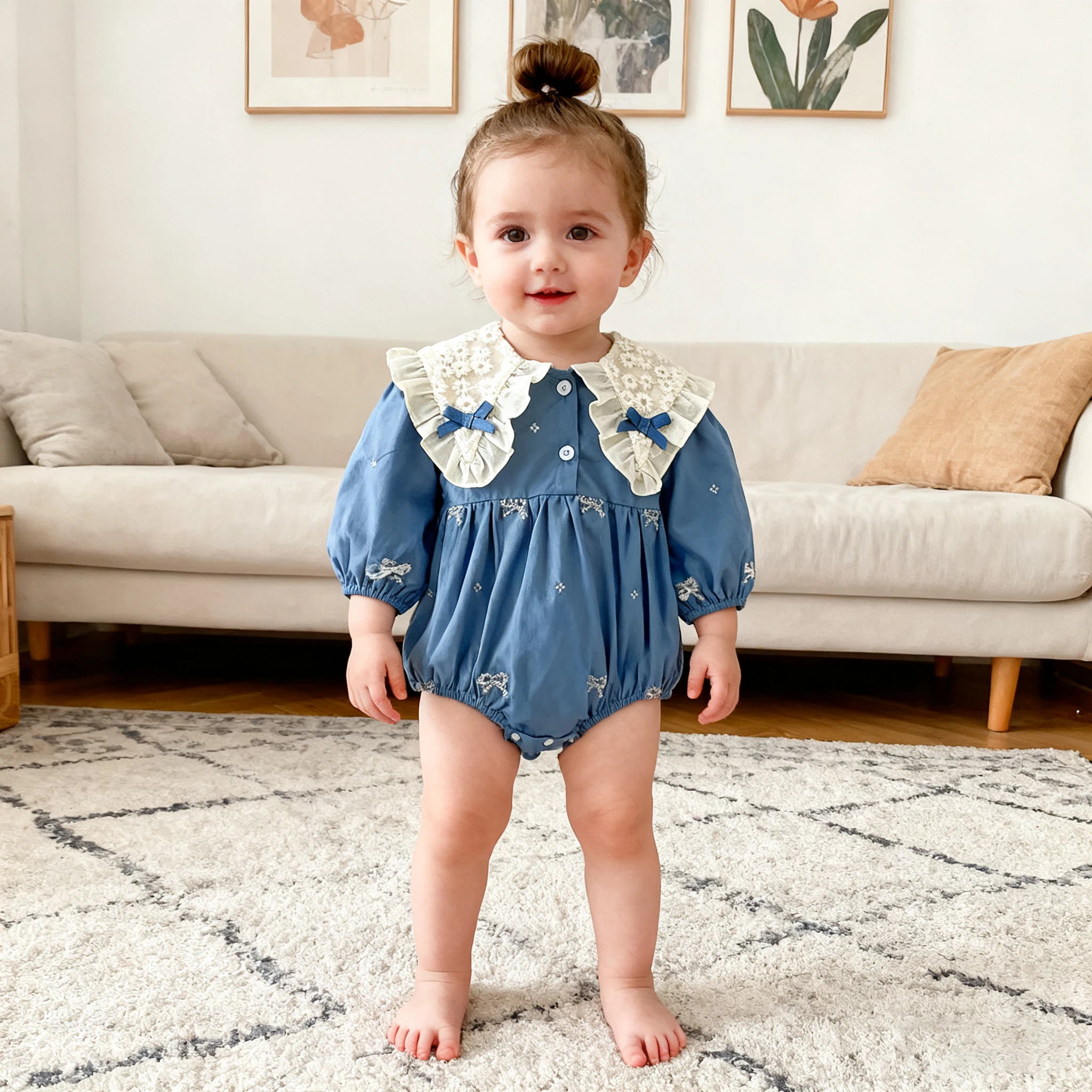 Herbst Neue Baby Bestickt Strampler Neugeborenen Langarm Mädchen Strampler Baby Bogen Kleidung Overall Klettern Kleidung Baby Baumwolle Kleidung