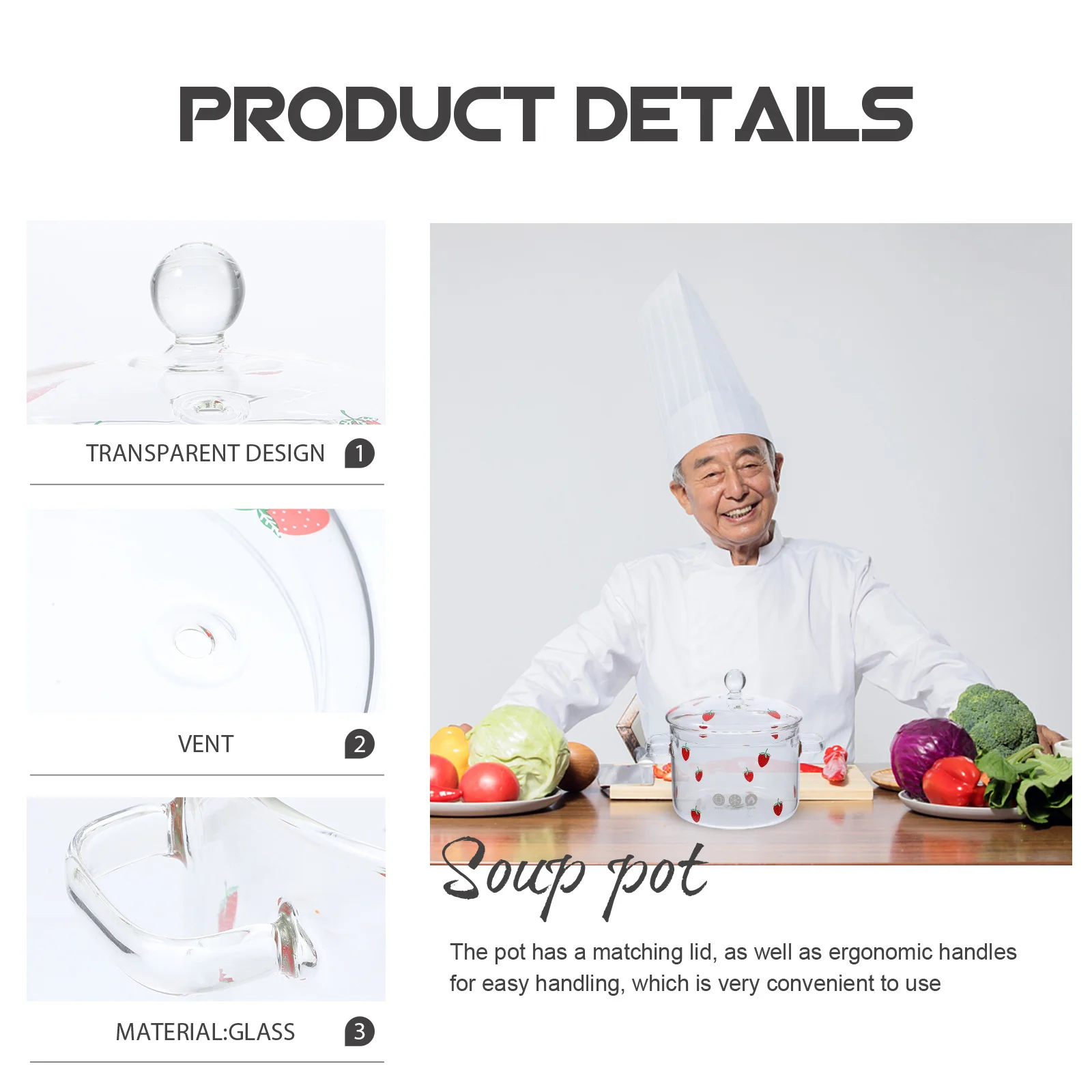 

High Borosilicate Glass Soup Pot Double Ear Lid Heat Resistant Pot for Soup Milk Sauce Noodles Household