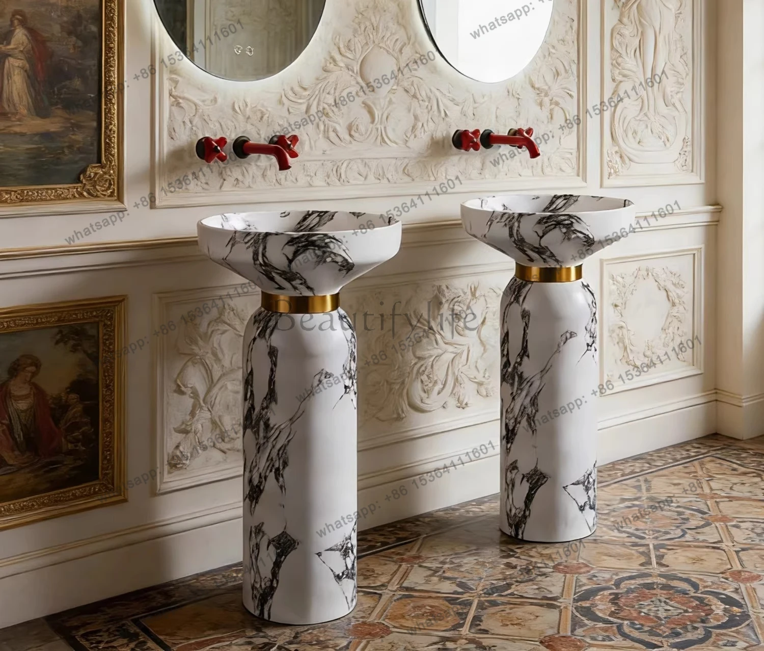 French retro floor-to-ceiling column basin wash basin hotel washbasin designer