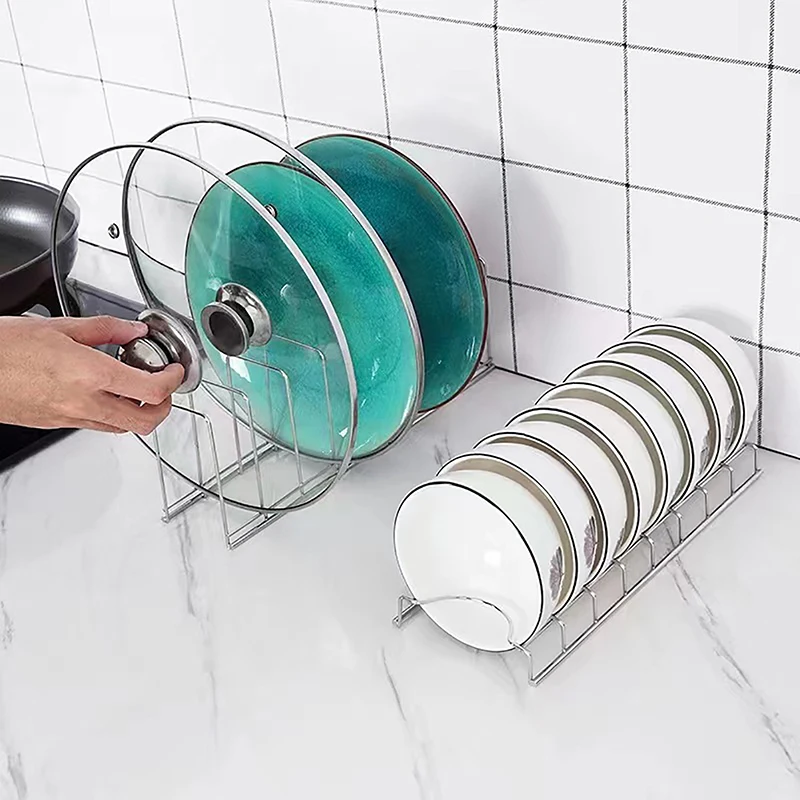 

Stainless Steel Dish Draining Rack Kitchen Pot Lid Plates Storage Racks Multipurpose Shelf Bowl Drying Holder Kitchen Organizer