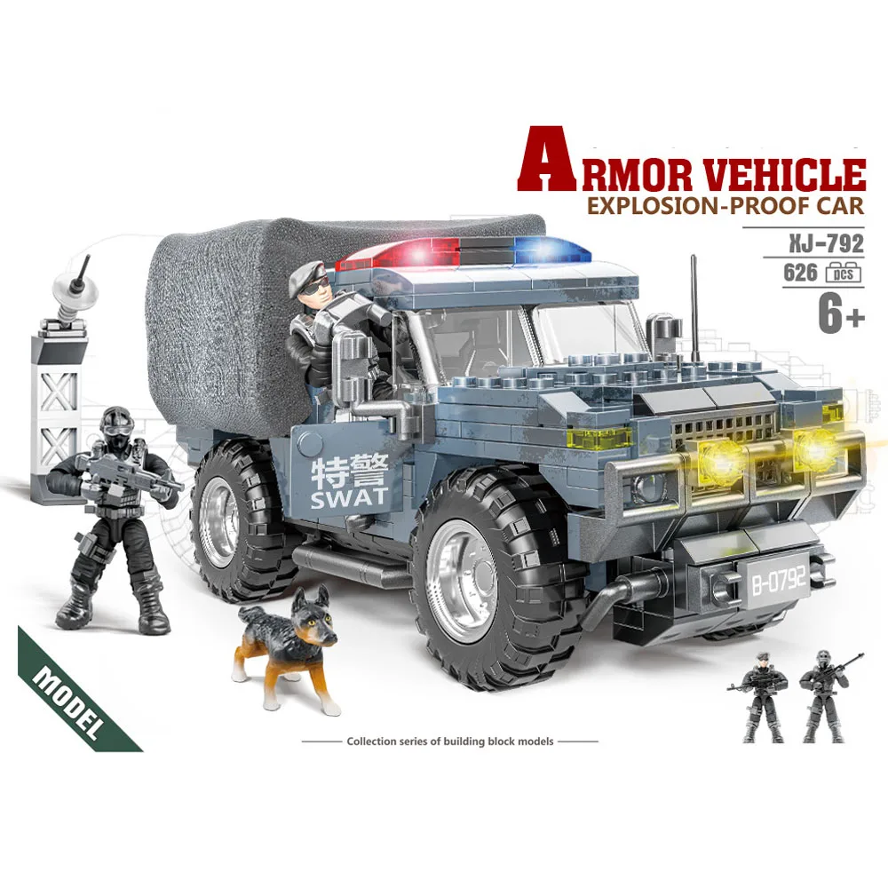 

Beijing Auto Warrior Military Logistics Support Armored Vehicle Batisbrick Mega Block Army Forces DOG Figures Swat Orv Brick Toy